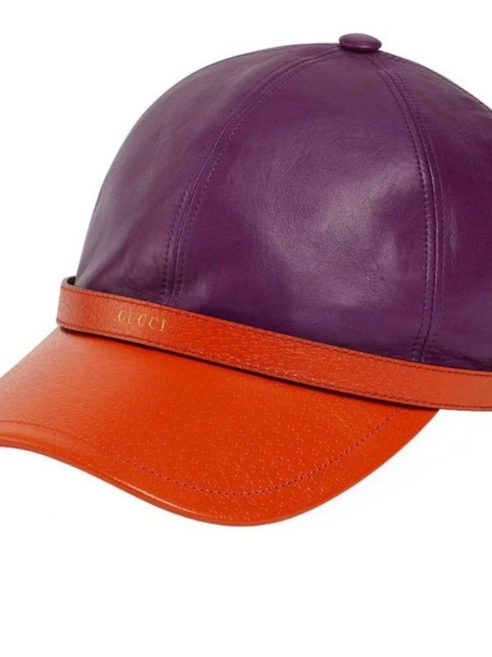 Gucci Two-Tone Purple and Orange Leather Cap 100 % Authentic